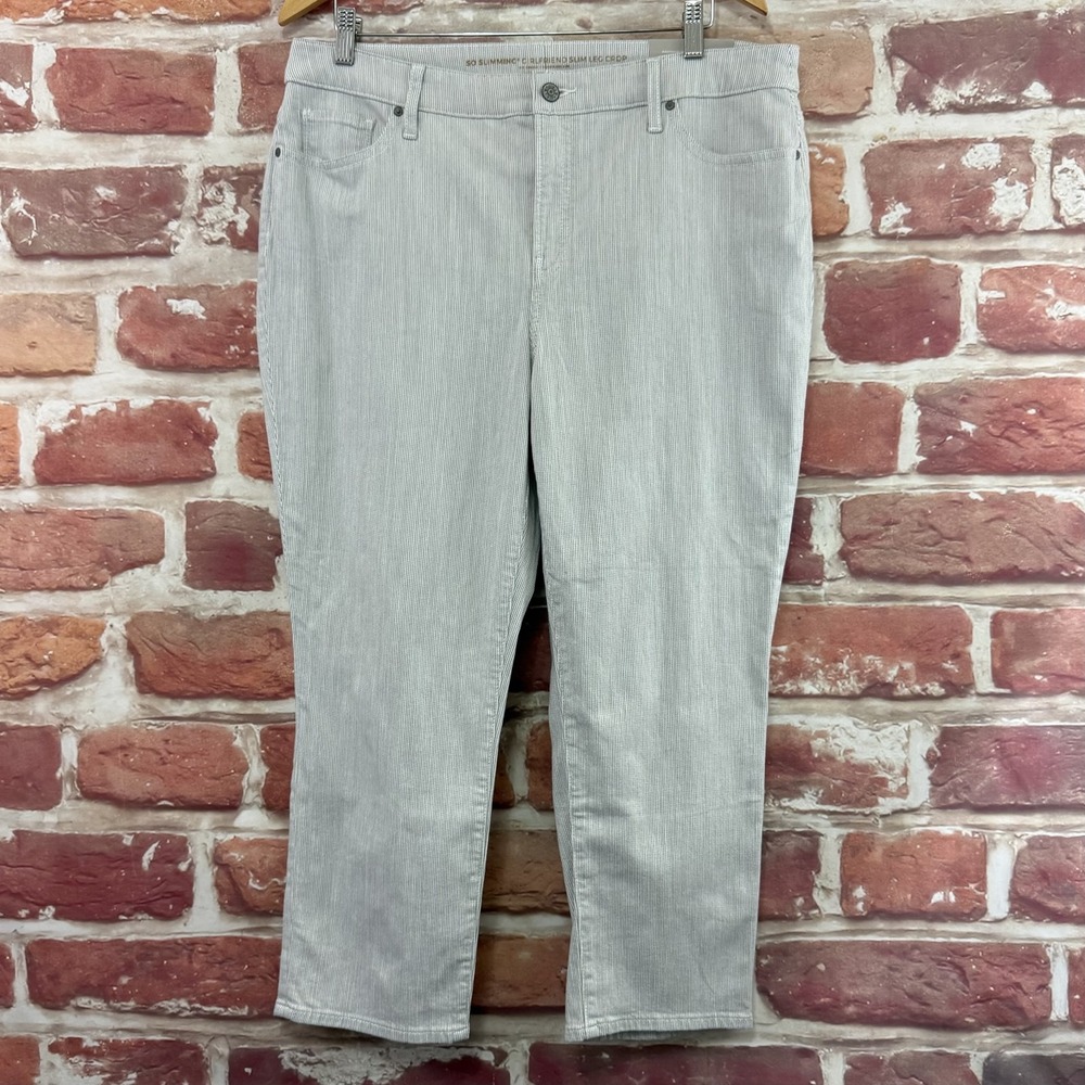 Chicos So Slimming Girlfriend Slim Crop Womens 14 White Gray Micro Striped Pants